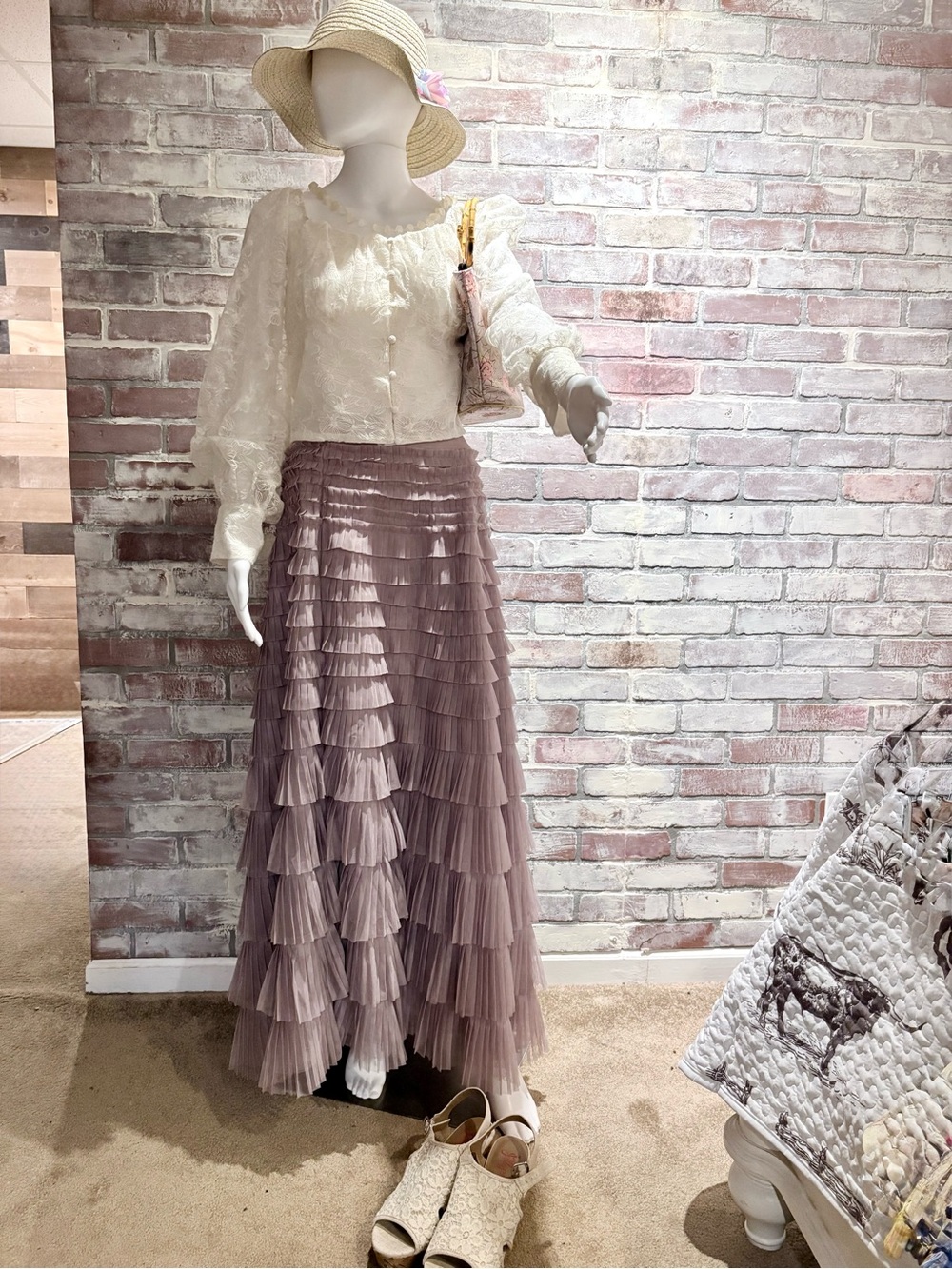 Lucky Brand Dusty Lavender Tiered Maxi Skirt with Pleated Ruffles